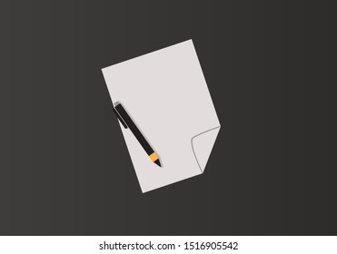 Blank white paper with pen. Vector illustration.