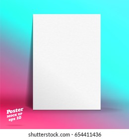Blank white paper poster at gradient pink and blue studio backdrop room,Mock up for display of design,summer color theme