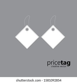 Blank white paper price tags or gift tags. Blank gift box tags or sale shopping labels with rope. Flat design isolated vector