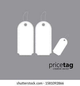 Blank white paper price tags or gift tags. Blank gift box tags or sale shopping labels with rope. Flat design isolated vector