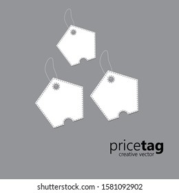 Blank white paper price tags or gift tags. Blank gift box tags or sale shopping labels with rope. Flat design isolated vector