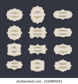 Blank white paper price tags or gift tags in different shapes. Set of labels with cord. Vector format