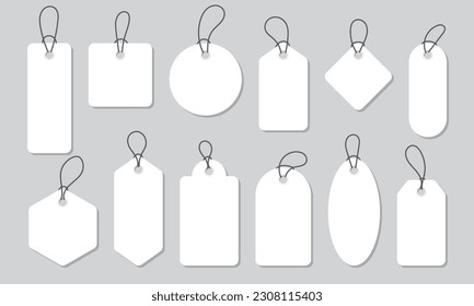 Blank white paper price tags or gift tags in different shapes. Price tag collection. Paper labels set. Set of sale tags and labels. Vector illustration