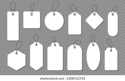 Blank white paper price tags or gift tags in different shapes. Price tag collection. Paper labels set. Set of sale tags and labels. Vector illustration