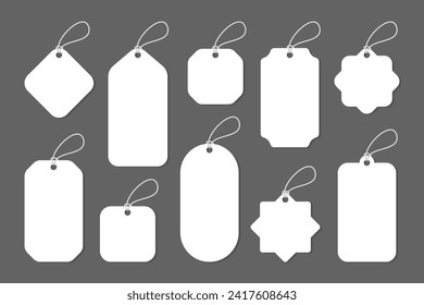 Blank white paper price tags or gift tags in various shapes