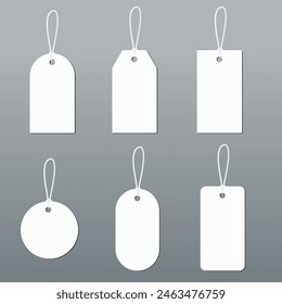 Blank white paper price tags or gift tags in different shapes. Price tag collection. Paper labels set. Set of sale tags and labels. Vector illustration