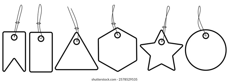 Blank white paper price tags or gift tags. Blank mock up paper price tags collection. Price tag sale sign label line vector icon.