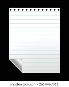Blank white paper with push pin, paper clip and adhesive tape. Set note sheet, sticky note, notebook page, torn piece of paper. Templates for note message. Vector illustration. Isolated background