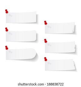 Blank white paper with push pins on white background, vector eps10 illustration