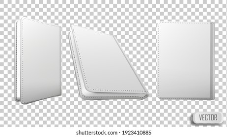 Blank white paper realistic mockup. Set of book templates in different views on transparent background