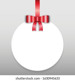 Blank white paper round frame hanging with shiny red ribbon and bow,Vector illustration,banner about valentine's day,holiday,sale,web,happy new year