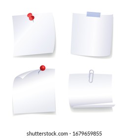 Papel blanco en blanco sobre fondo blanco ilustraciones vectoriales aisladas realistas. Nota papeles con esquina doblada.