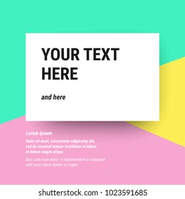 Blank white paper with shadow. Pastel Colorful soft pink green yellow background. Card mockup text here template. Vector abstract decoration modern trendy design banner social media, web site, poster