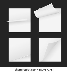Blank  white paper sheet with page curl vector set of office papers with curved age 