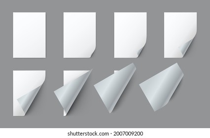 Blank white paper sheets with curled corner