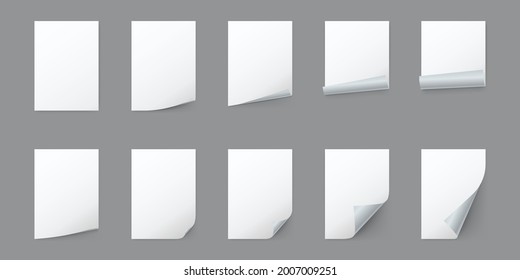 Hojas blancas de papel en blanco con esquina curvada