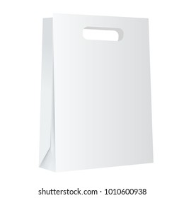 Blank white paper shopping bag mockup on white background.