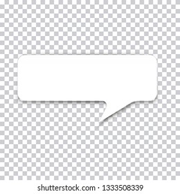 Blank white paper speech bubble with shadow isolated on transparent background. Realistic 3d vector illustration.