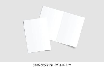 Blank white paper vector. Bi fold paper mockup template with shadow. Brochure, magazine, cover design