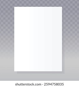 Blank White Paper Vector: Rectangular Sheet, Light Checkered Background, Clean Surface, Minimalist Design, Document Mockup, Note Template, Transparent Element, Drop Shadow, Centered Paper.