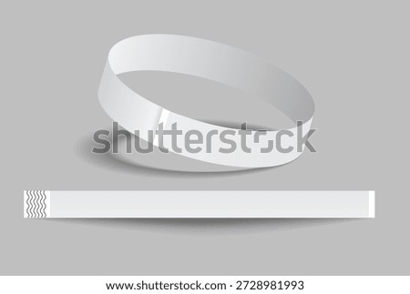 Blank white paper wristbands mockups isolated on background. Empty event wrist bands paper event bracelet design for festival access, admission control, hand entrance event, wristlet, concert armlet