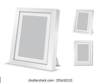 Blank White Picture Frame At The Desk, Vector Illustration