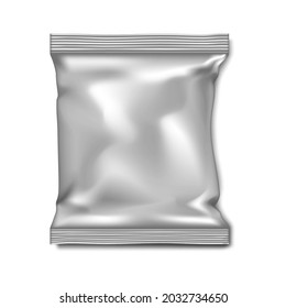 Blank white pillow bag - vector mock-up for design. Foil, paper or plastic pouch packaging - realistic mockup. Potato chips package - template