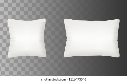Blank white pillow mock up set. Square and rectangle shape cushion icon set. Vector realistic illustration isolated on transparent background.