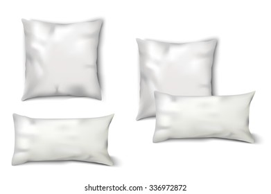 Blank White Pillows Set. Vector illustration of pillows with shadows isolated on white background