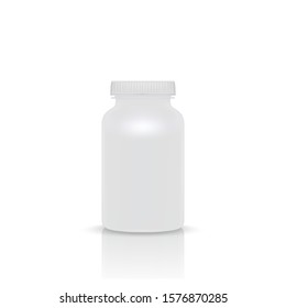 Blank white pills container without label isolated on white background. Vector illustration