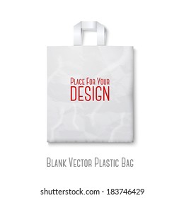 Blank white plastic bag isolated on white background with place for your design and branding. Vector