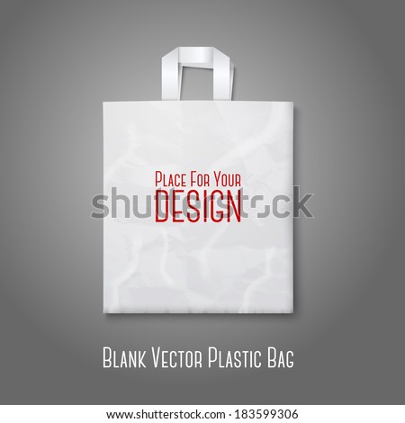 Blank white plastic bag isolated on grey background with place for your design and branding. Vector