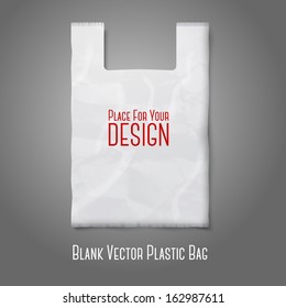 Blank White Plastic Bag With Place For Your Design And Branding. Vector