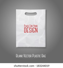 Blank white plastic bag with place for your design and branding. Vector