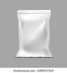 Blank White Plastic Bag Snack Packaging Isolated On Background. EPS10 Vector