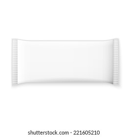 Blank white plastic sachet for medicine, condoms, drugs, coffee, sugar, salt, spices, isolated on grey background with place for your design and branding. Vector