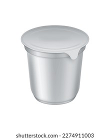 Ilustración realista de la taza de yogur de plástico blanco en blanco