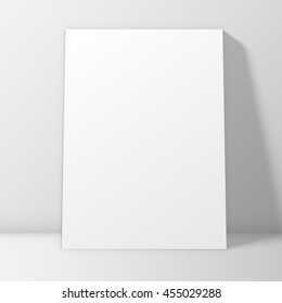 Blank white poster frame inside interior. Poster mock-up template. Vector illustration