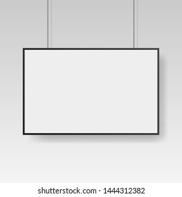 Blank white poster template with black frame. Affiche, paper sheet. Vector advertising banner mockup stand exhibit.