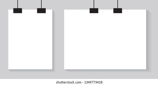 Blank white poster template. Poster, paper sheet hanging on wall. Vector advertising banner mockup stand exhibit, VECTOR