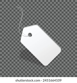 Blank White Price Tag With String Attached on Transparent Background. Vector Illustration.