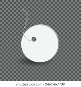 Etiqueta de Precio blanca en blanco con la cadena unida en el fondo transparente. Ilustración vectorial.