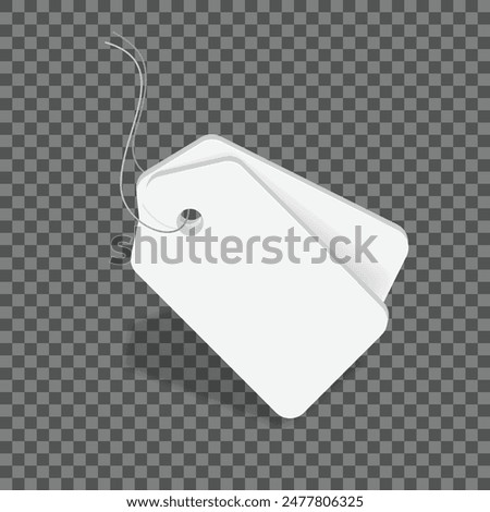 Blank White Price Tag With String Attached on Transparent Background. Vector Illustration.