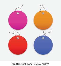 Blank White Price Tags With String Attached on white Background. Vector Illustration.