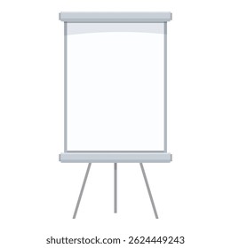 A tela de projeção branca em branco está em um tripé, pronta para uma apresentação importante