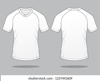 Blank White Raglan Soccer Jersey Template On Gray Background.
Front and Back View, Vector File.