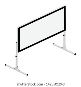 Blank white realistic projector screen. Projector screen isometric view