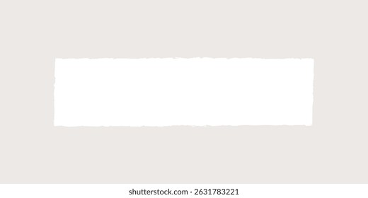Blank white rectangular brushstroke on a light gray background. The brushstroke is textured and rough-edged, creating a simple, minimalist design element. Background with copy space, vector.
