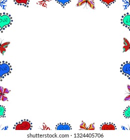Blank white, red and blue square cadre rectangle label elegant sketches painted by hands scribble border. Hand drawn frames. Vector. Seamless. Vintage doodle sketch picture frame doodle labels.