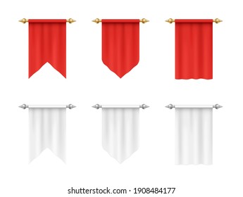 Blank blanco y rojo se burlan de banderas de varias formas. Banners colgantes realistas aislados en fondo blanco. 3.ª ilustración vectorial